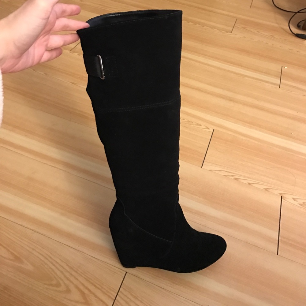 OBO Black wedge tall dress boots
